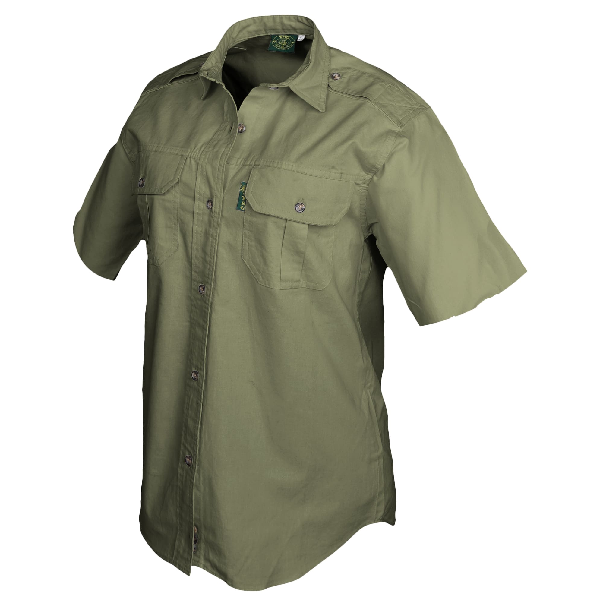 Green short-sleeve shirt on a white background