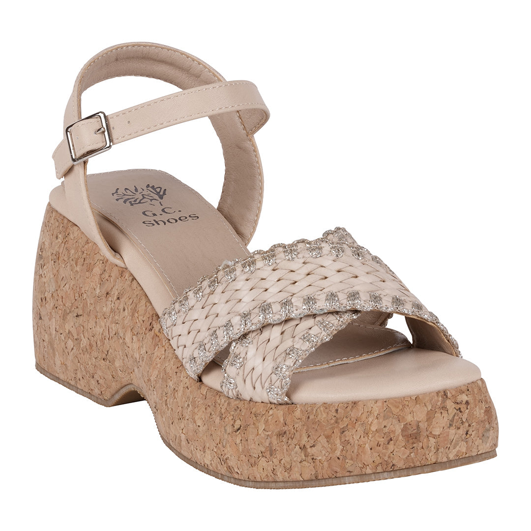 GC Shoes Lucy Natural Cross Strap Slingback Platform Sandals