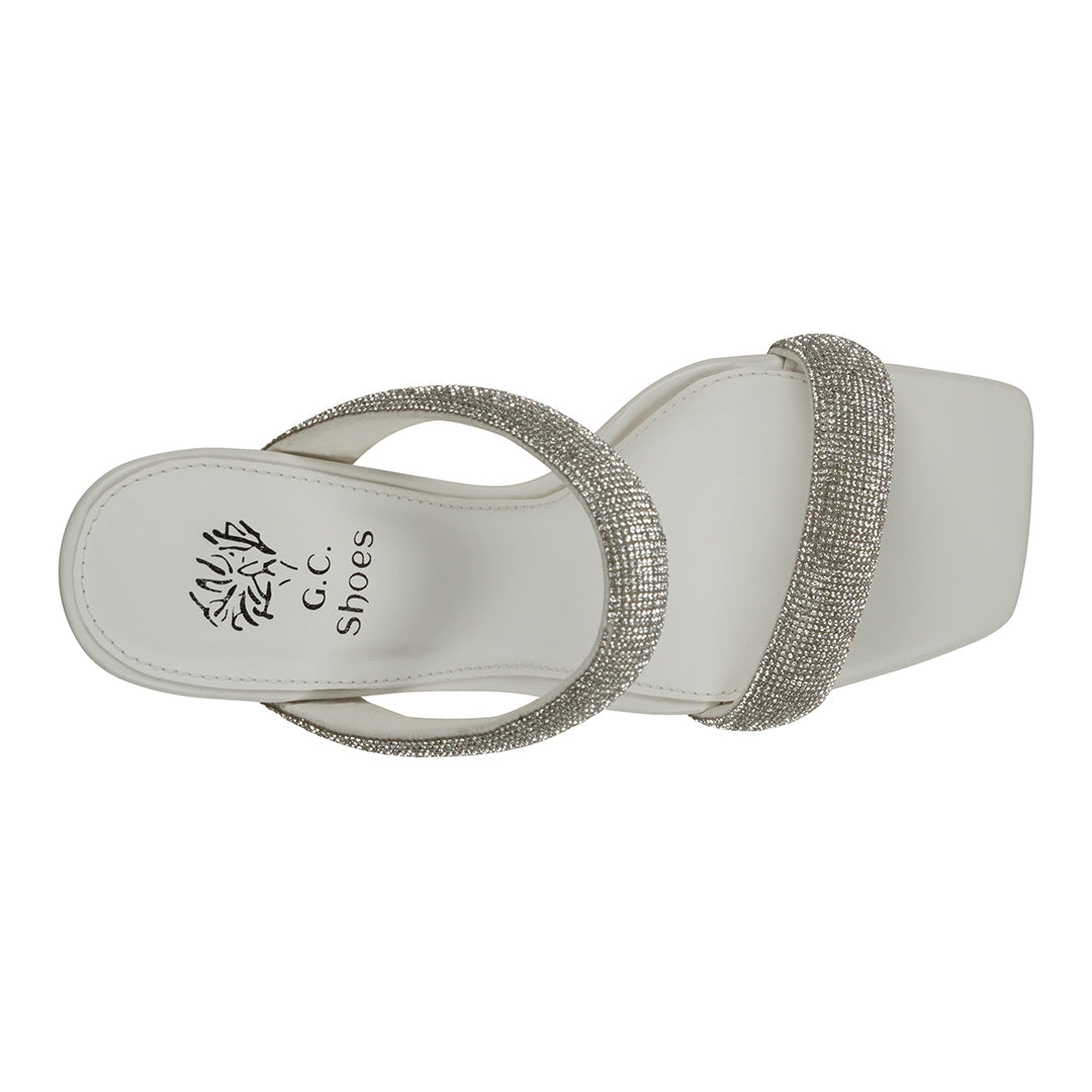 GC Shoes Luella White Embellished Double Band Heeled Sandals