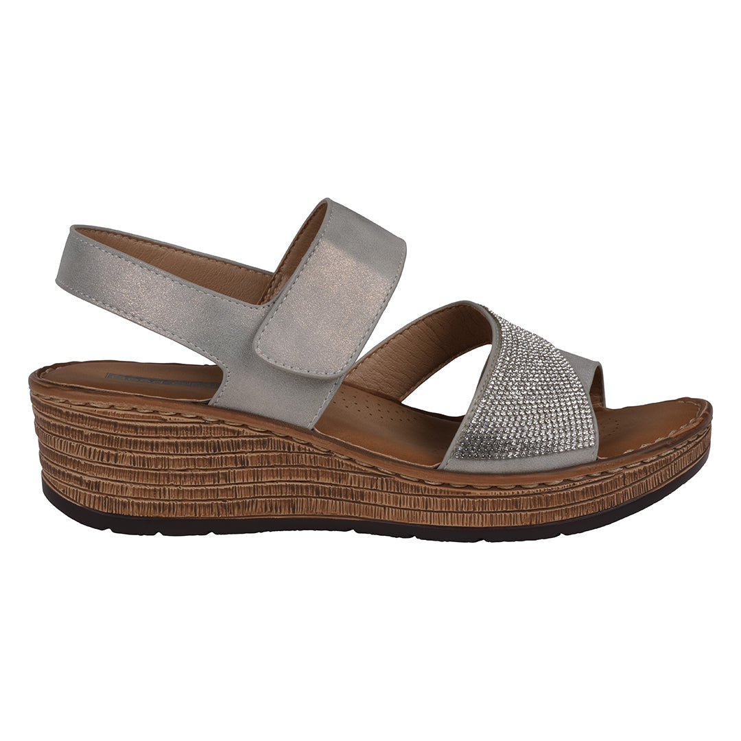 GC Shoes Women's Lux Grey Embellished Velcro Wedge Sandals