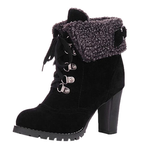 Lace-Up High Thick Short Boots