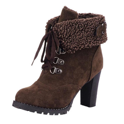 Lace-Up High Thick Short Boots