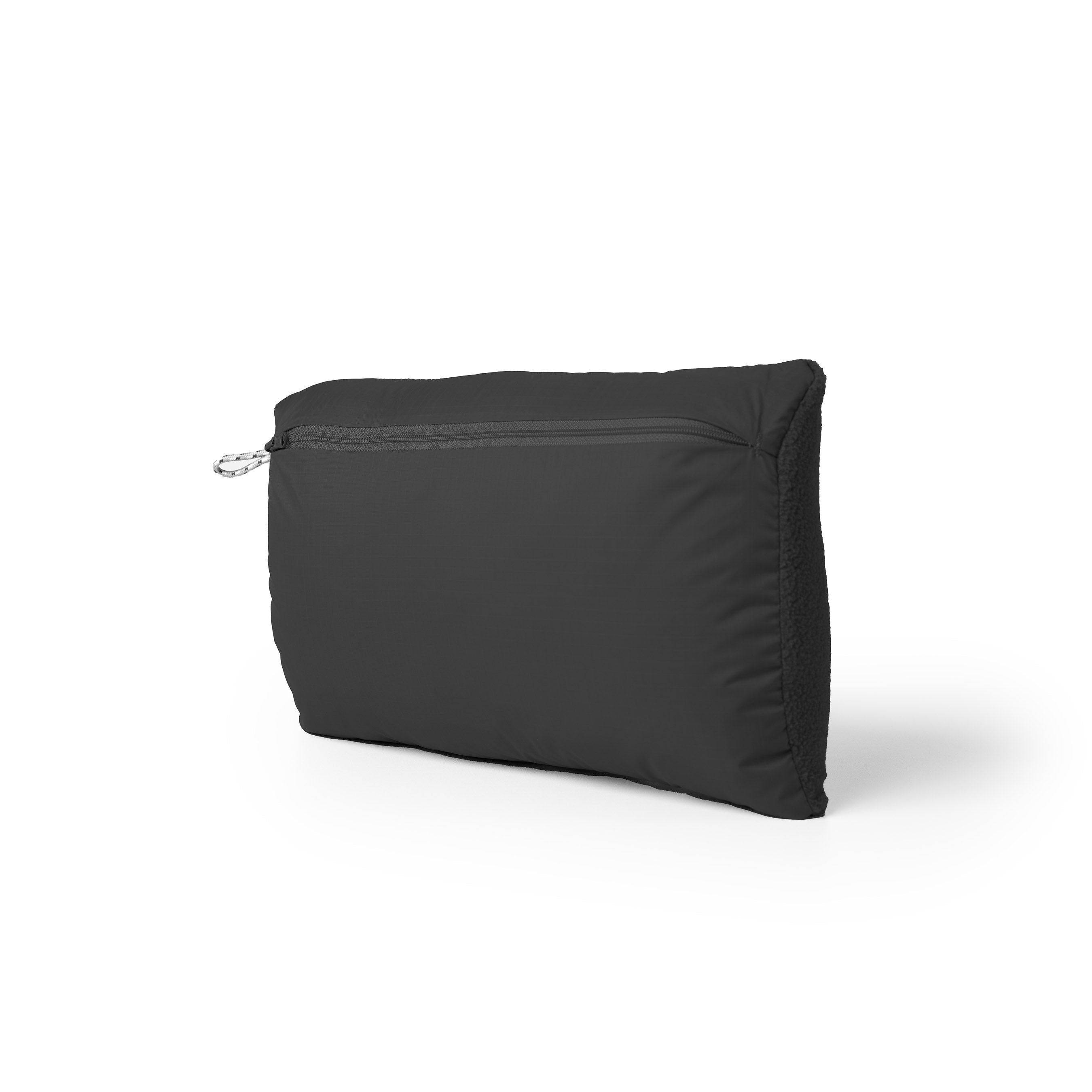 Black travel pouch with zipper on a white background