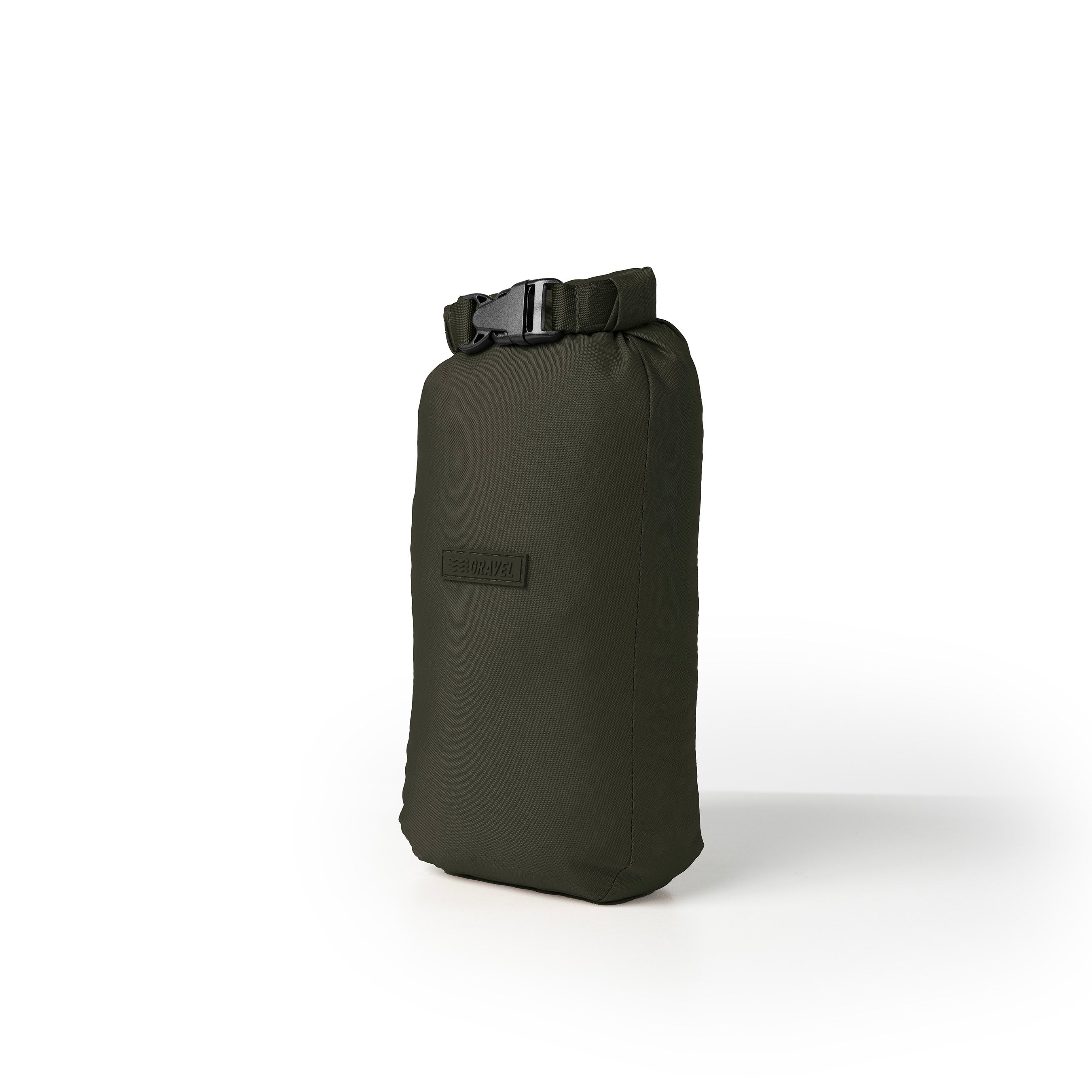 Black dry bag with a visible brand logo on a white background