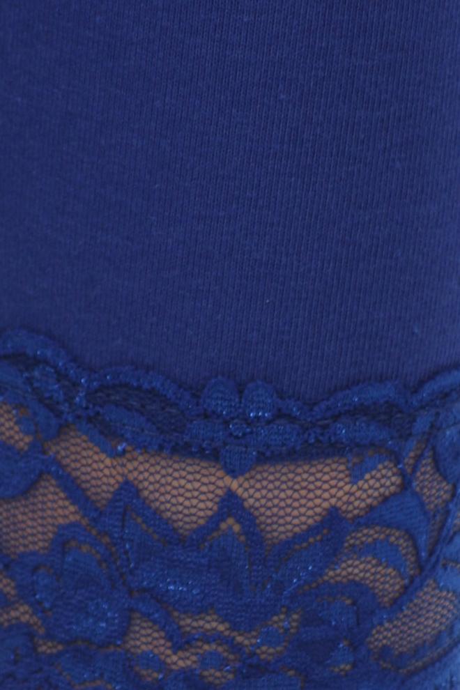 Close-up of blue lace trim on a garment