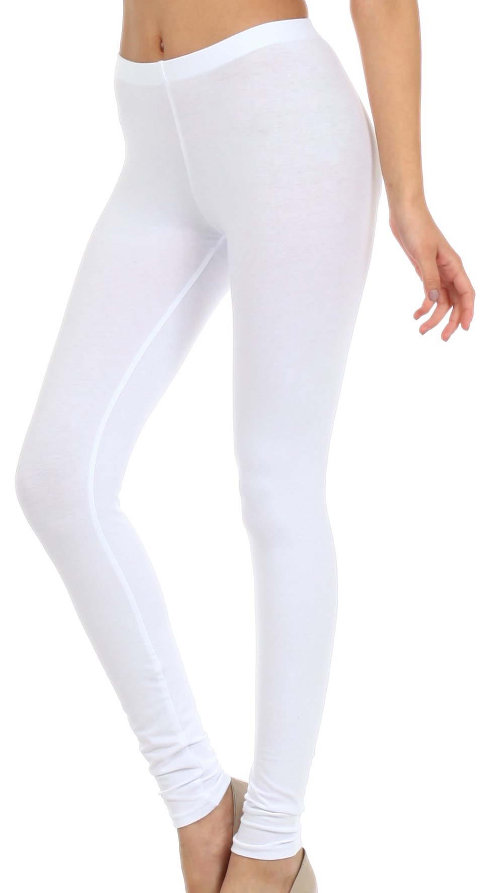 White leggings worn by a person on a white background