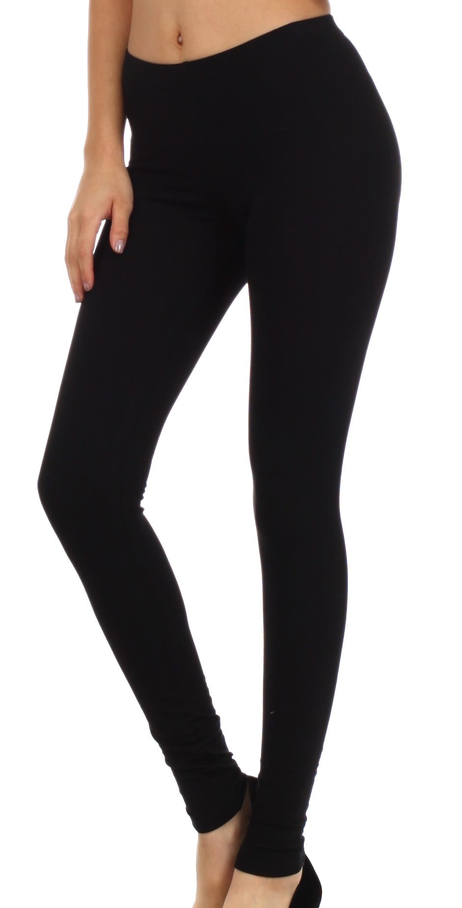Black leggings worn by a person on a white background