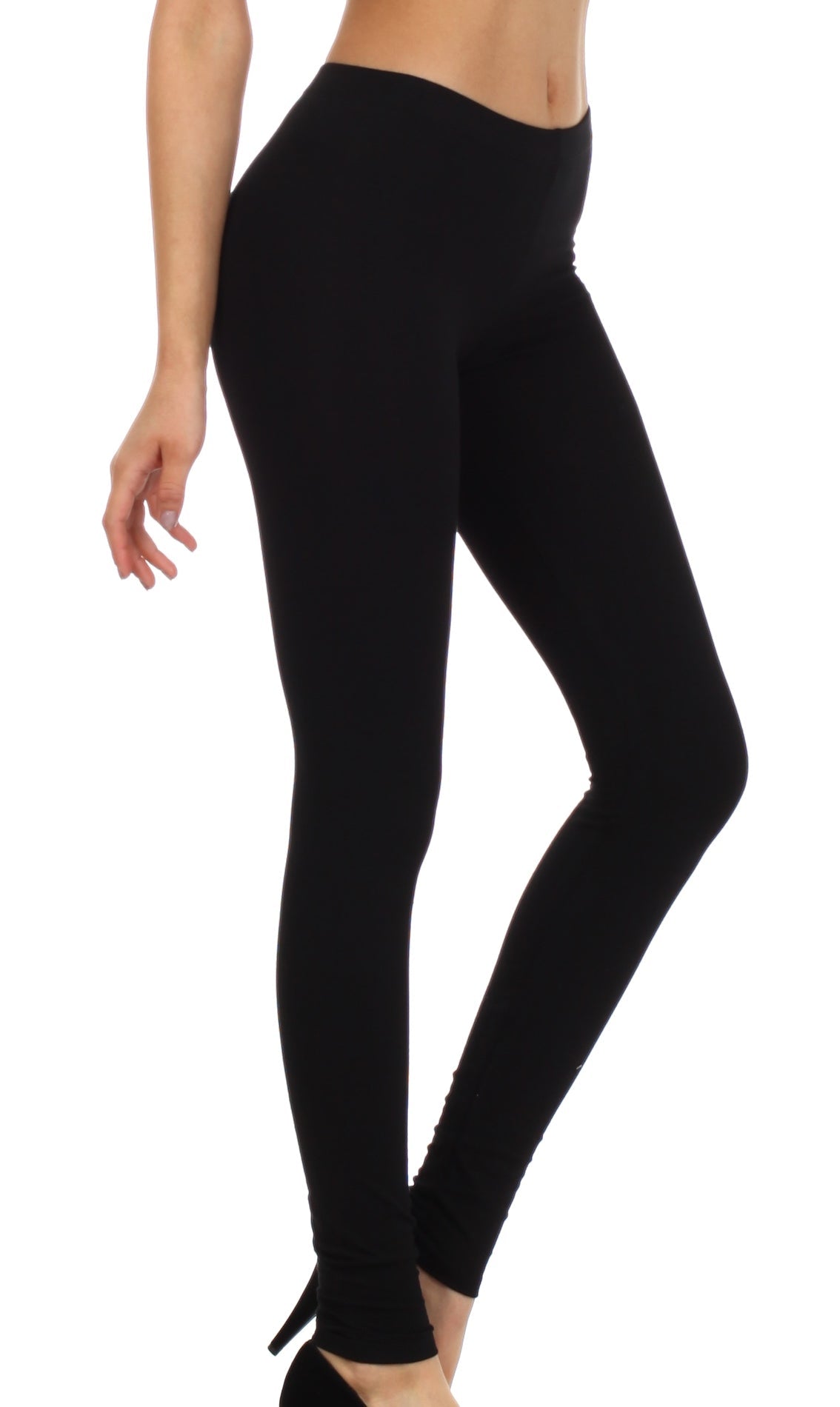 Black leggings worn by a person on a white background