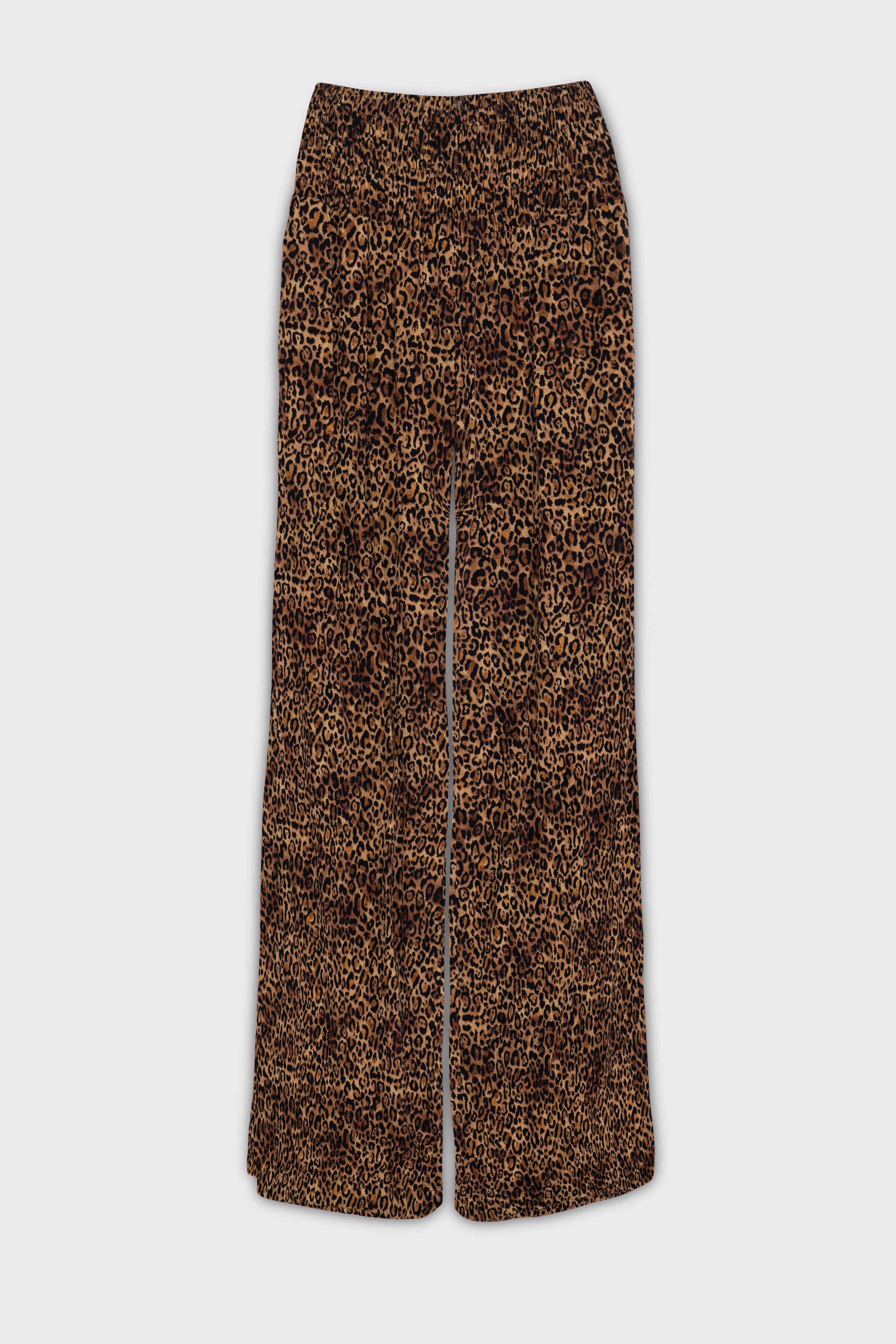 Leopard print pants on a white background