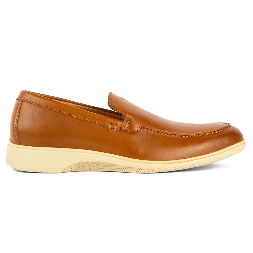 Brown leather loafer shoe on a white background