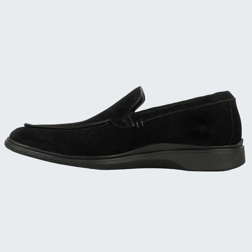 Black loafer shoe on a white background