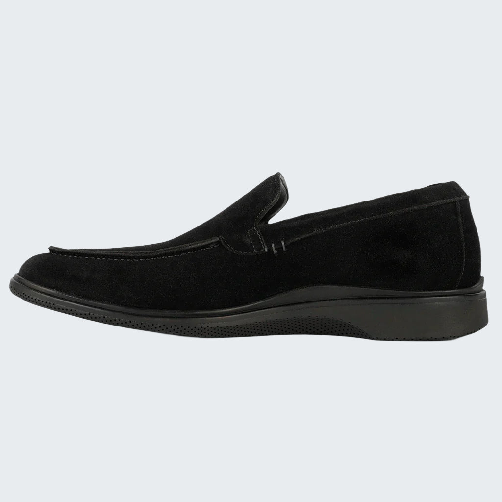 Black loafer shoe on a white background