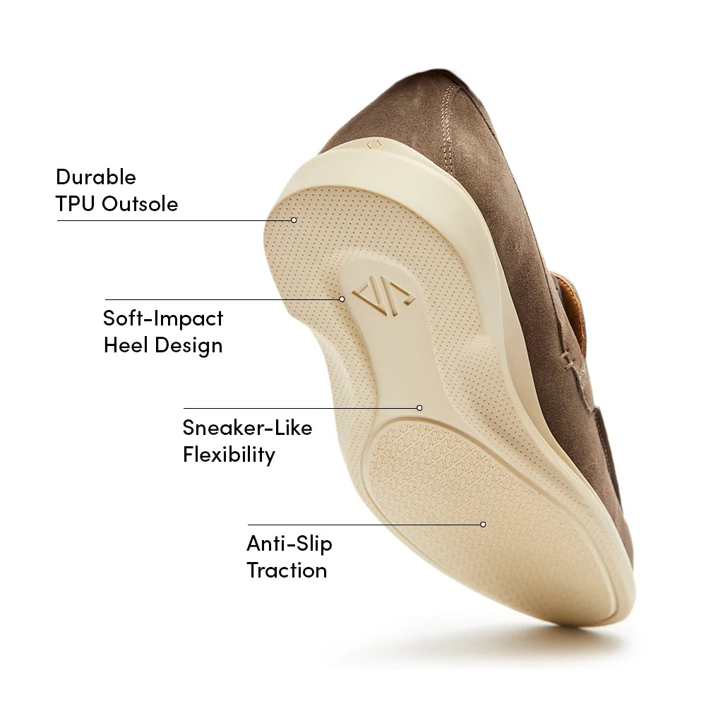 Shoe sole with labeled features on a white background