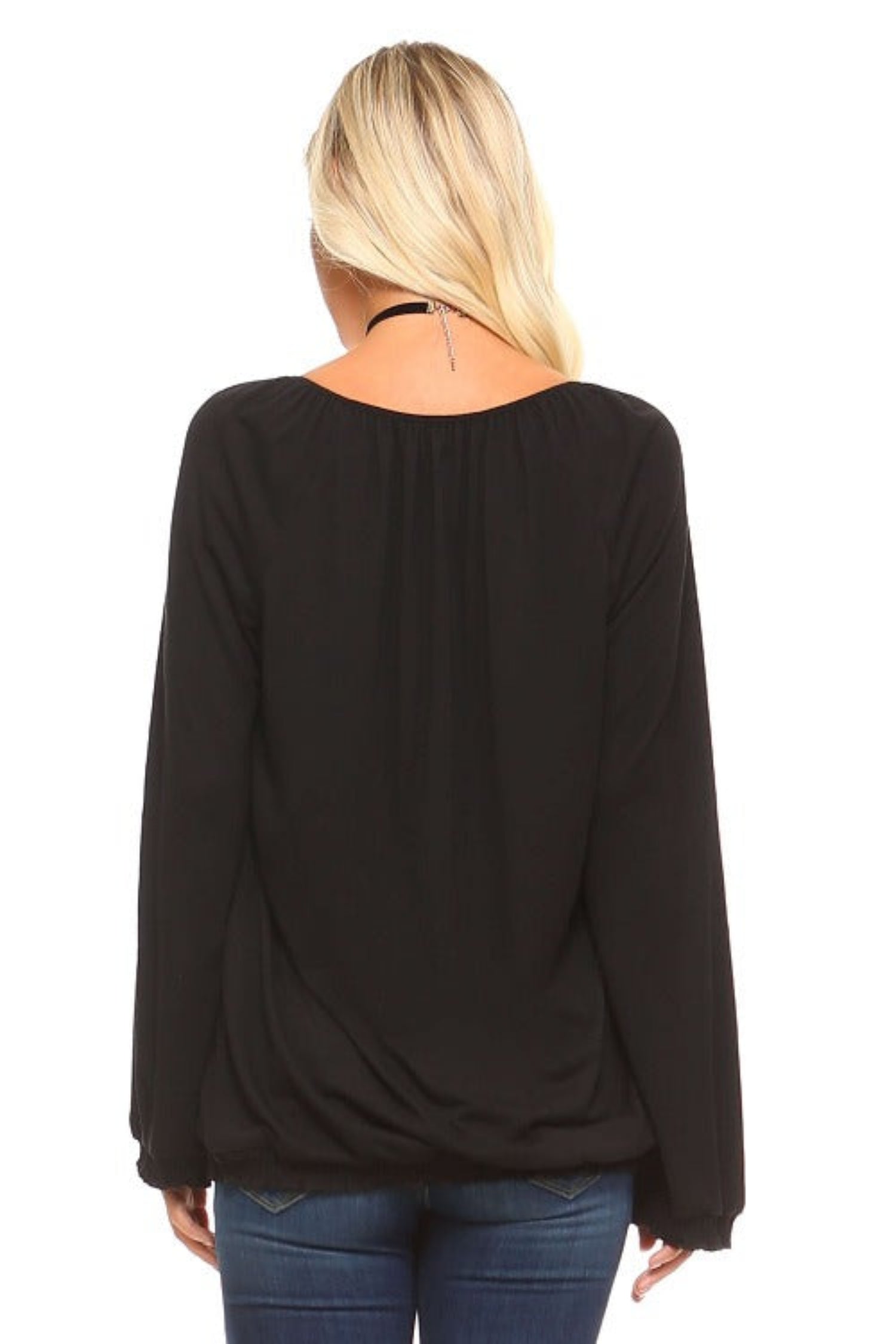 Long Sleeve Solid Peasant Top