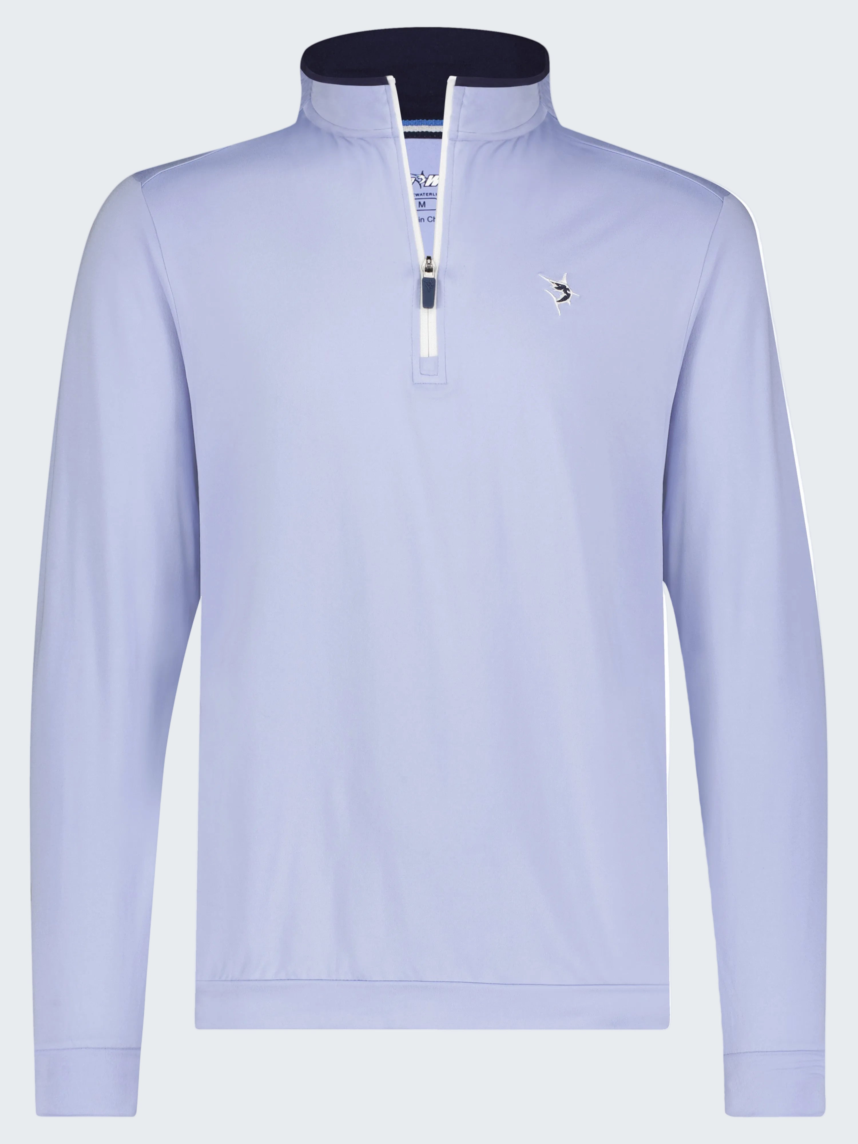 Light blue pullover with a zipper on a white background