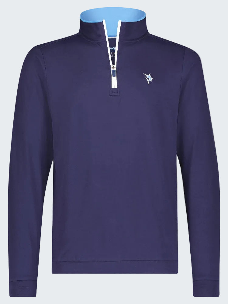 Purple long-sleeve shirt with a small logo on a white background