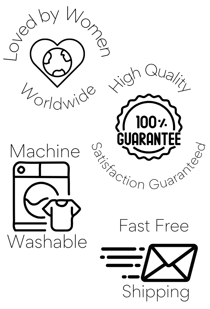 Set of icons and text related to product features on a white background
