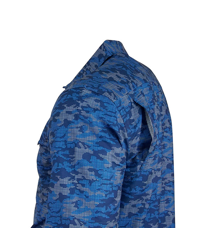 Blue camouflage jacket on a white background