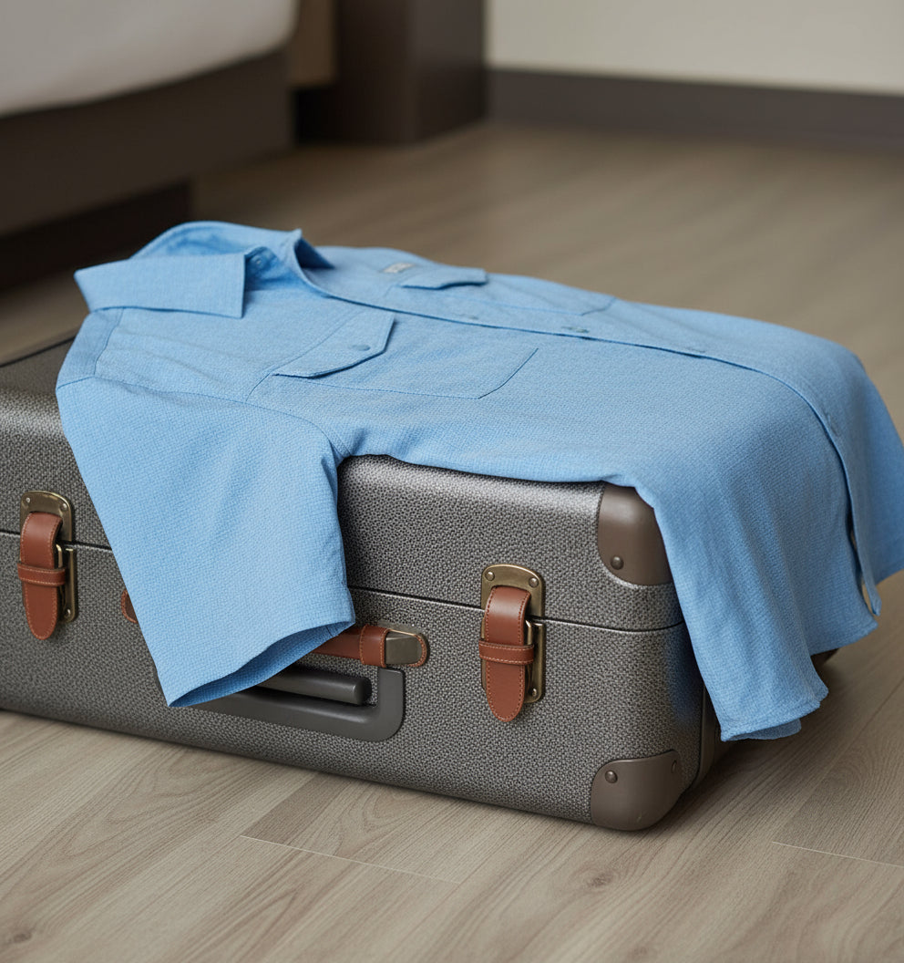 Light blue polo shirt on a white background