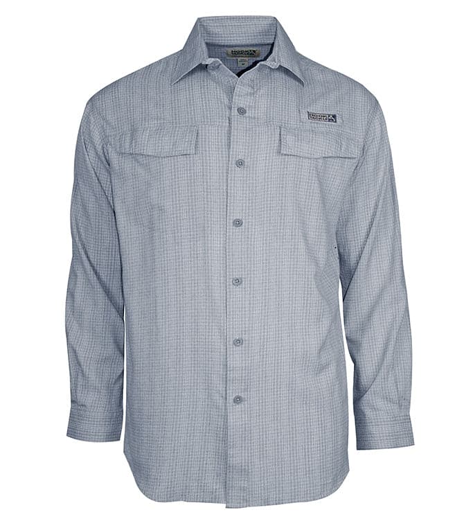 Gray checkered shirt with a brand logo on a white background