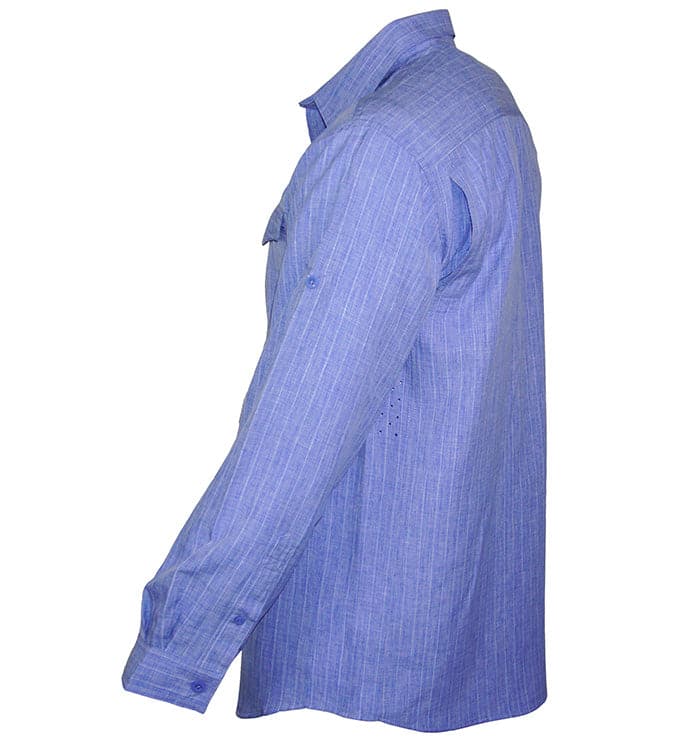 Blue striped shirt on a white background