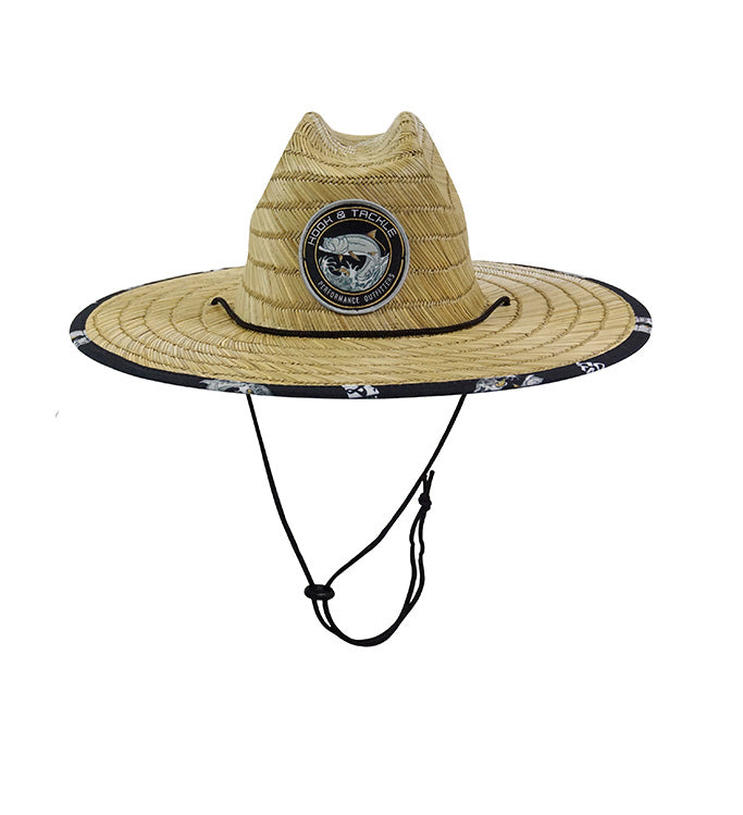 Straw hat with a logo on a white background