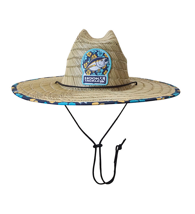 Straw hat with a logo on a white background