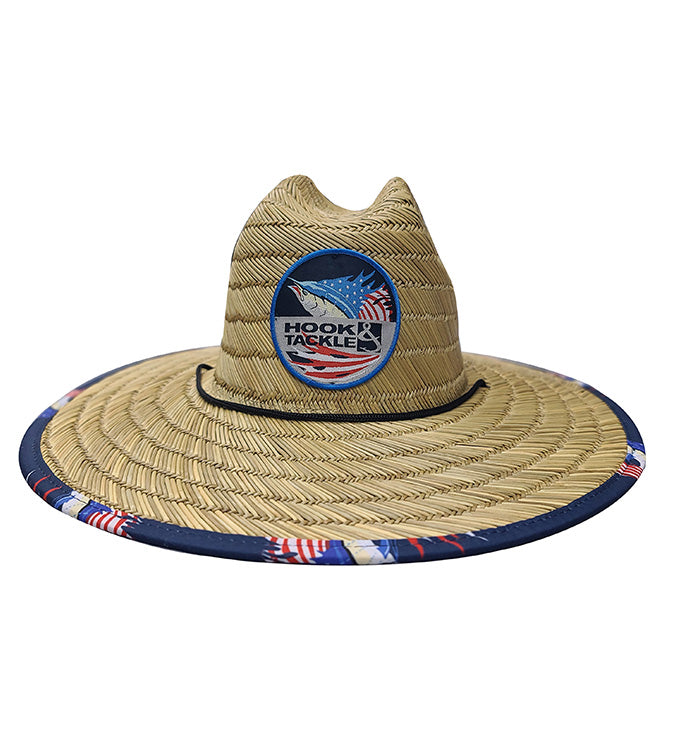 Straw hat with Hook & Tackle logo on a white background
