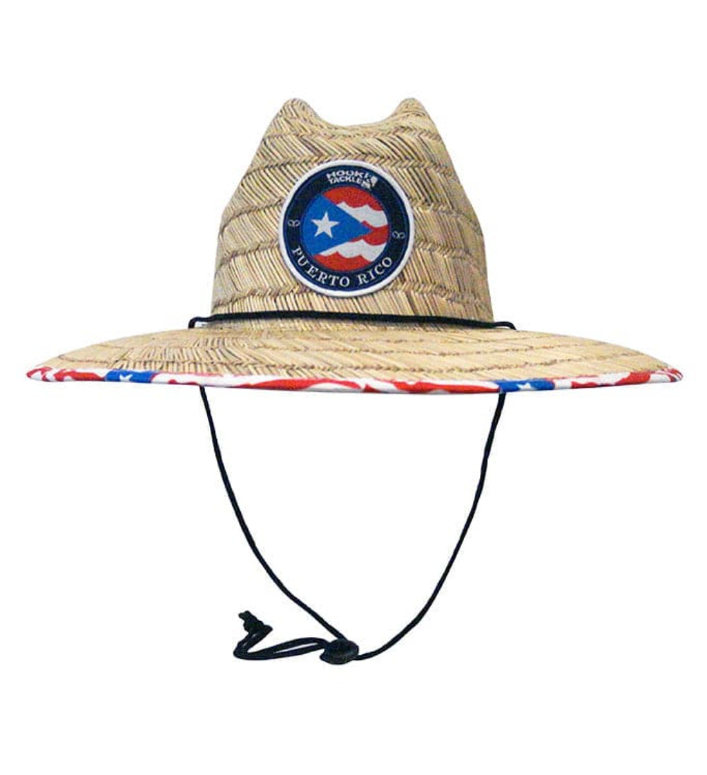 Straw hat with Puerto Rican flag design on a white background