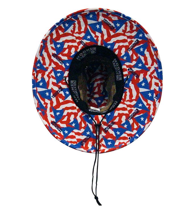 Sun hat with American flag pattern on a white background