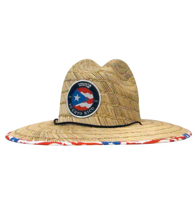 Straw hat with Puerto Rico emblem on a white background