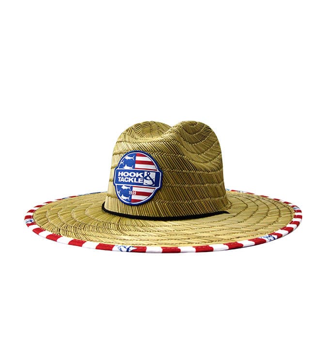 Straw hat with a patriotic design on a white background