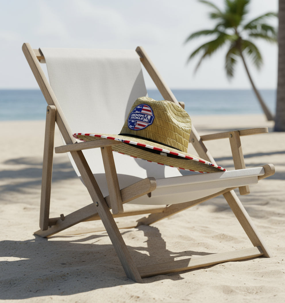 Straw hat with a patriotic design on a white background
