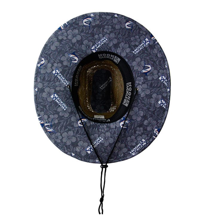 Patterned sun hat with a drawstring on a white background