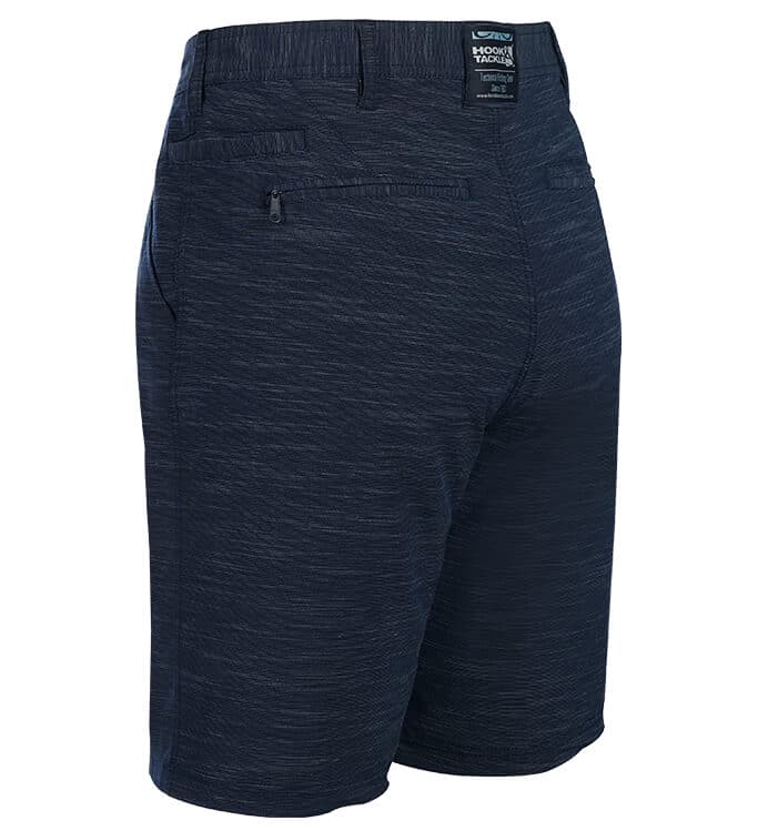 Navy shorts with a subtle pattern on a white background
