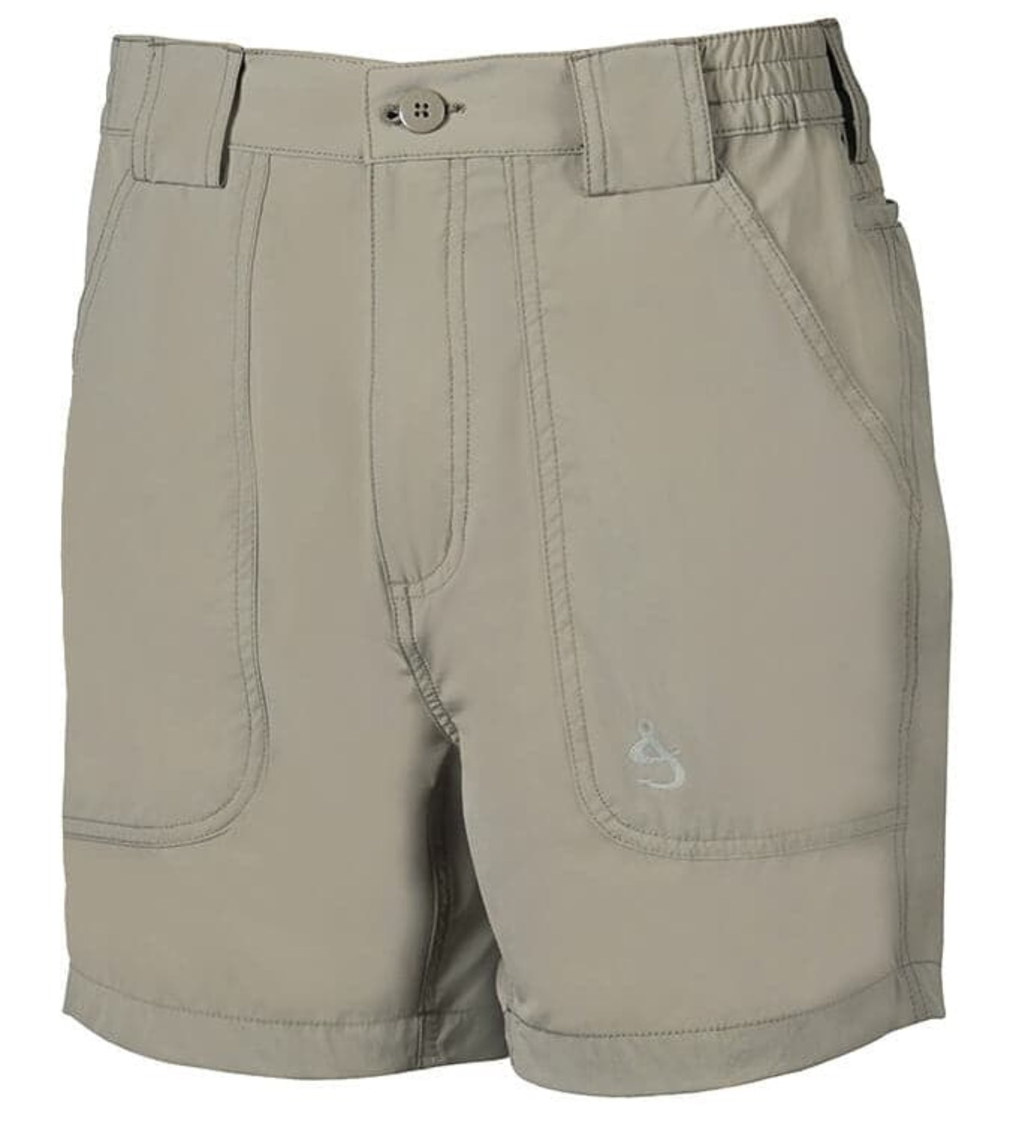 Beige shorts with a logo on a white background