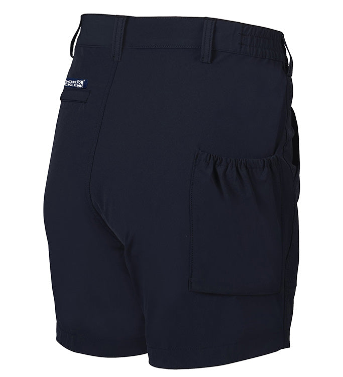 Black shorts with a visible brand logo on a white background