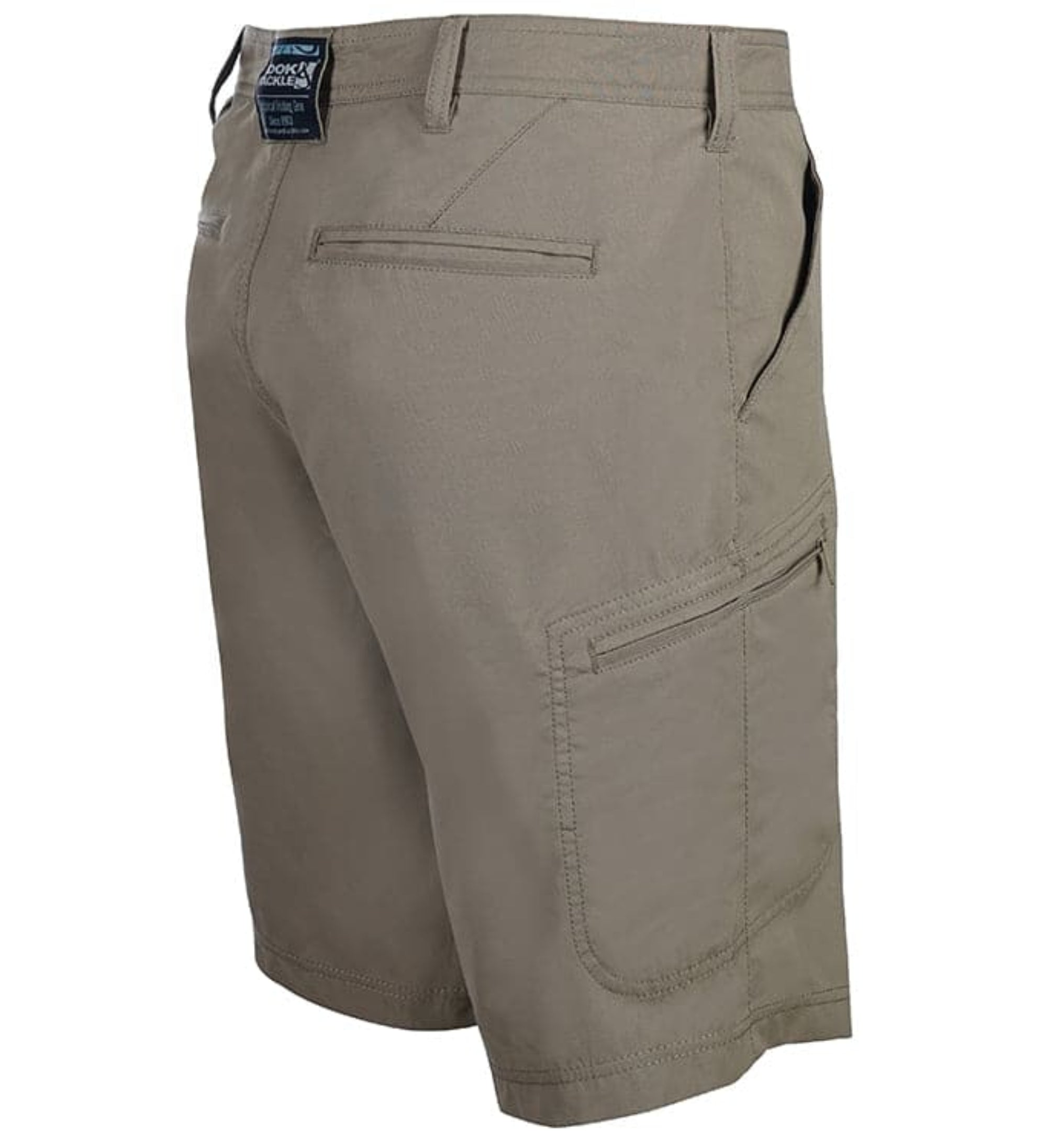 Beige shorts with multiple pockets on a white background
