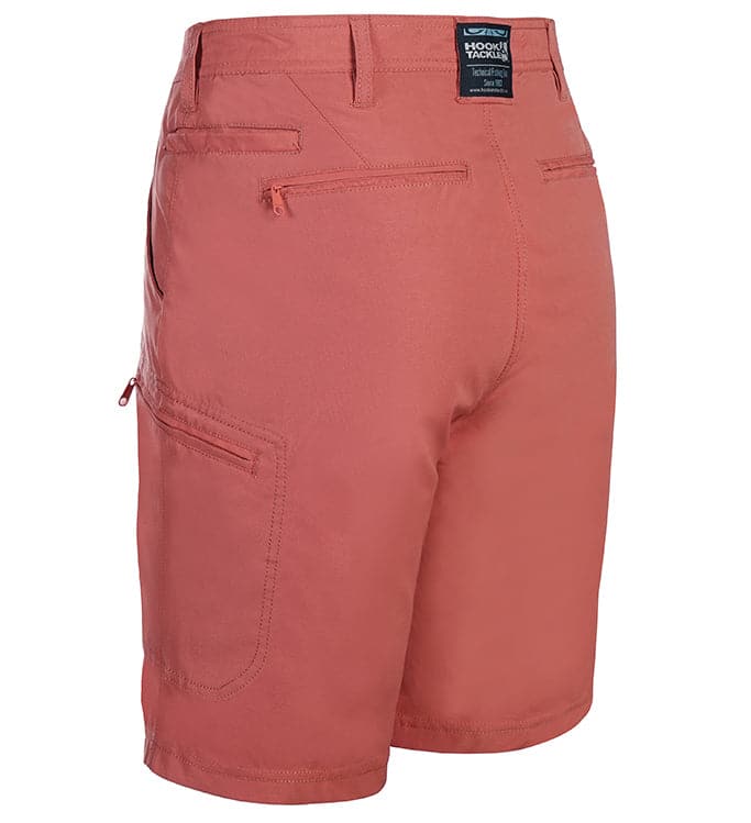 Red shorts with a visible brand label on a white background