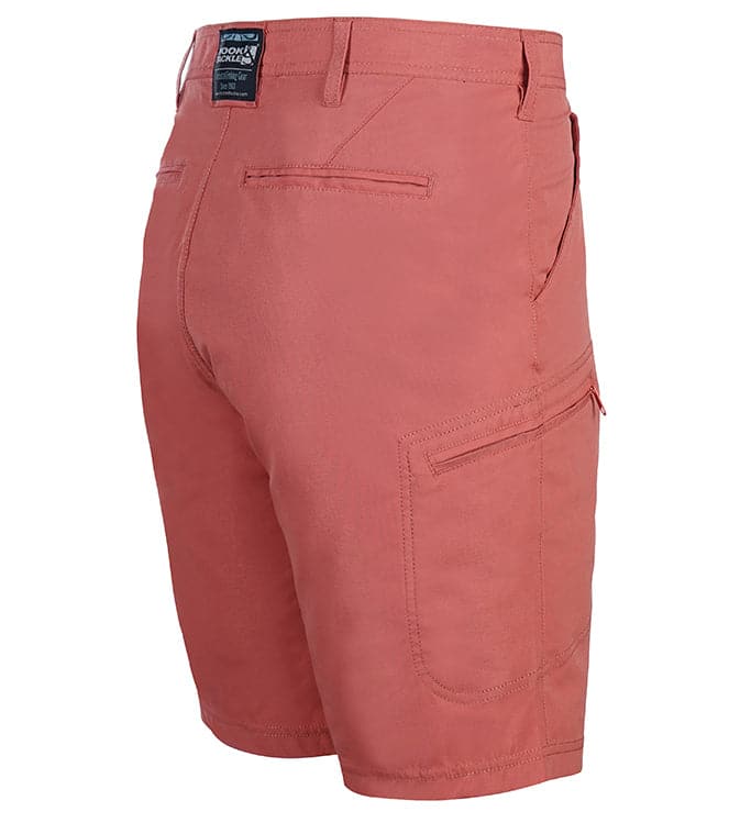 Red shorts with a visible brand label on a white background