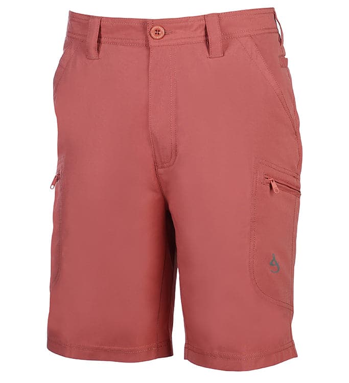 Red shorts with a small logo on a white background