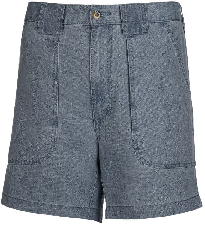 Blue denim shorts on a white background