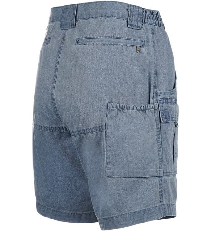 Blue denim shorts on a white background