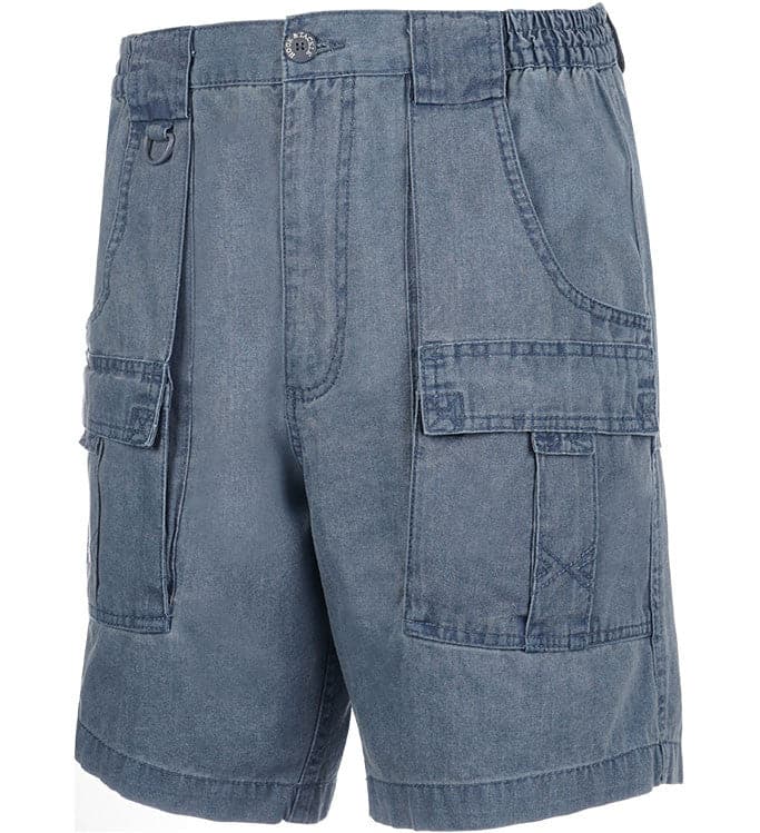 Blue denim shorts on a white background