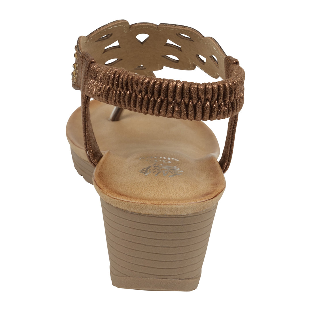 Brown sandal with open-toe design on a white background