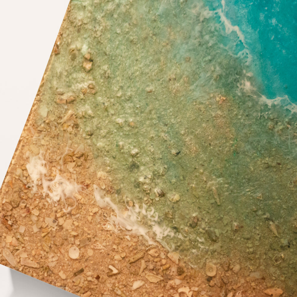 Close-up of a textured surface with brown, green, and blue colors.