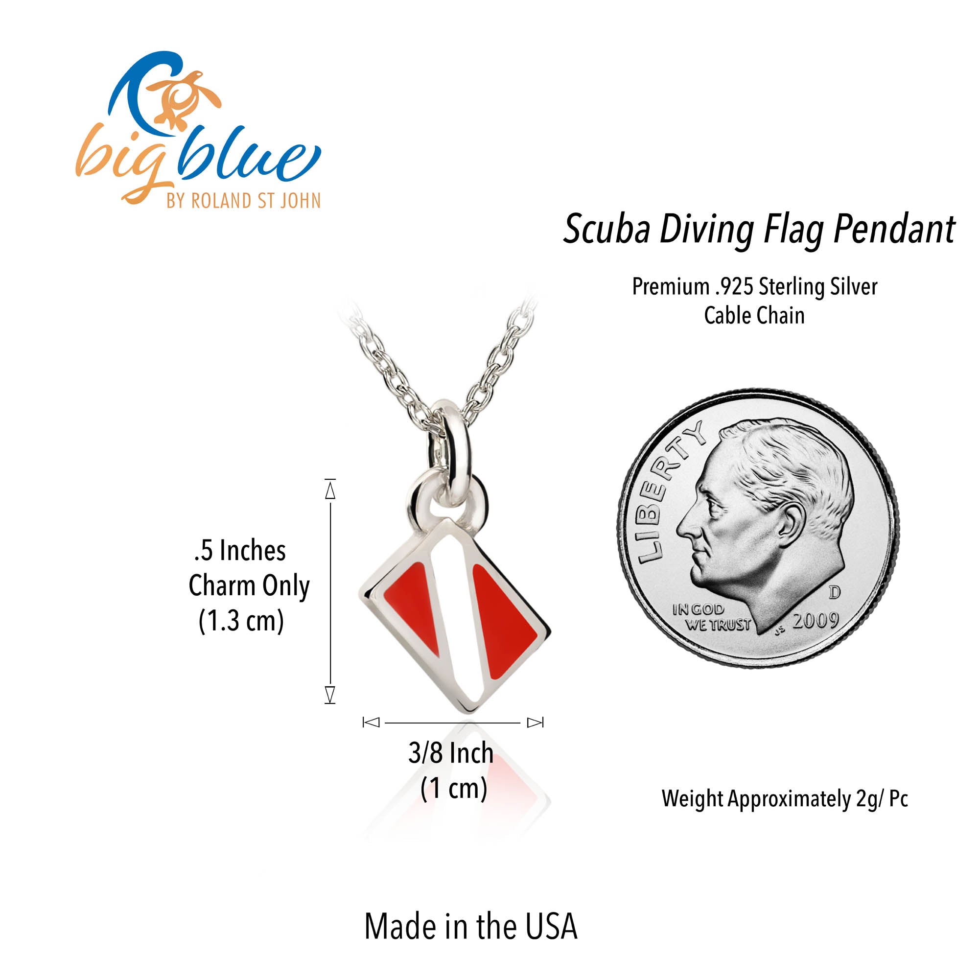Dive Flag Necklace for Women Sterling Silver