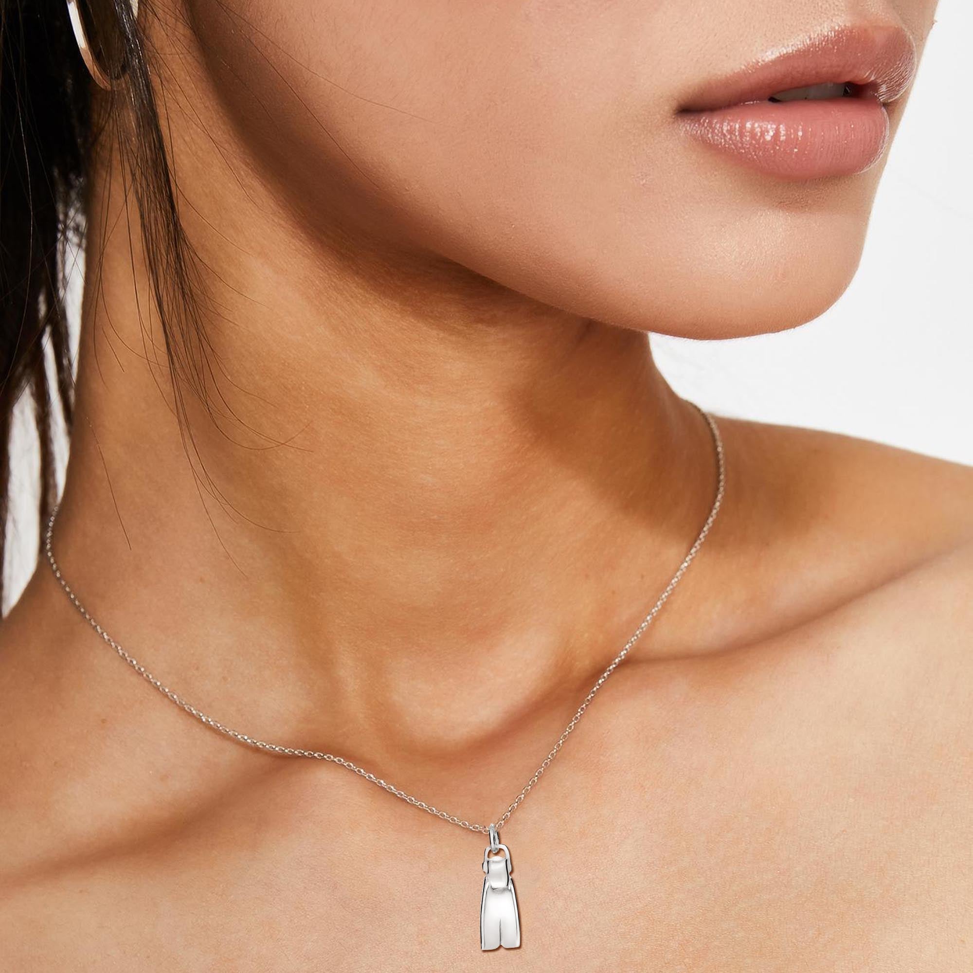 Scuba Diver Fin Necklace for Women Sterling Silver