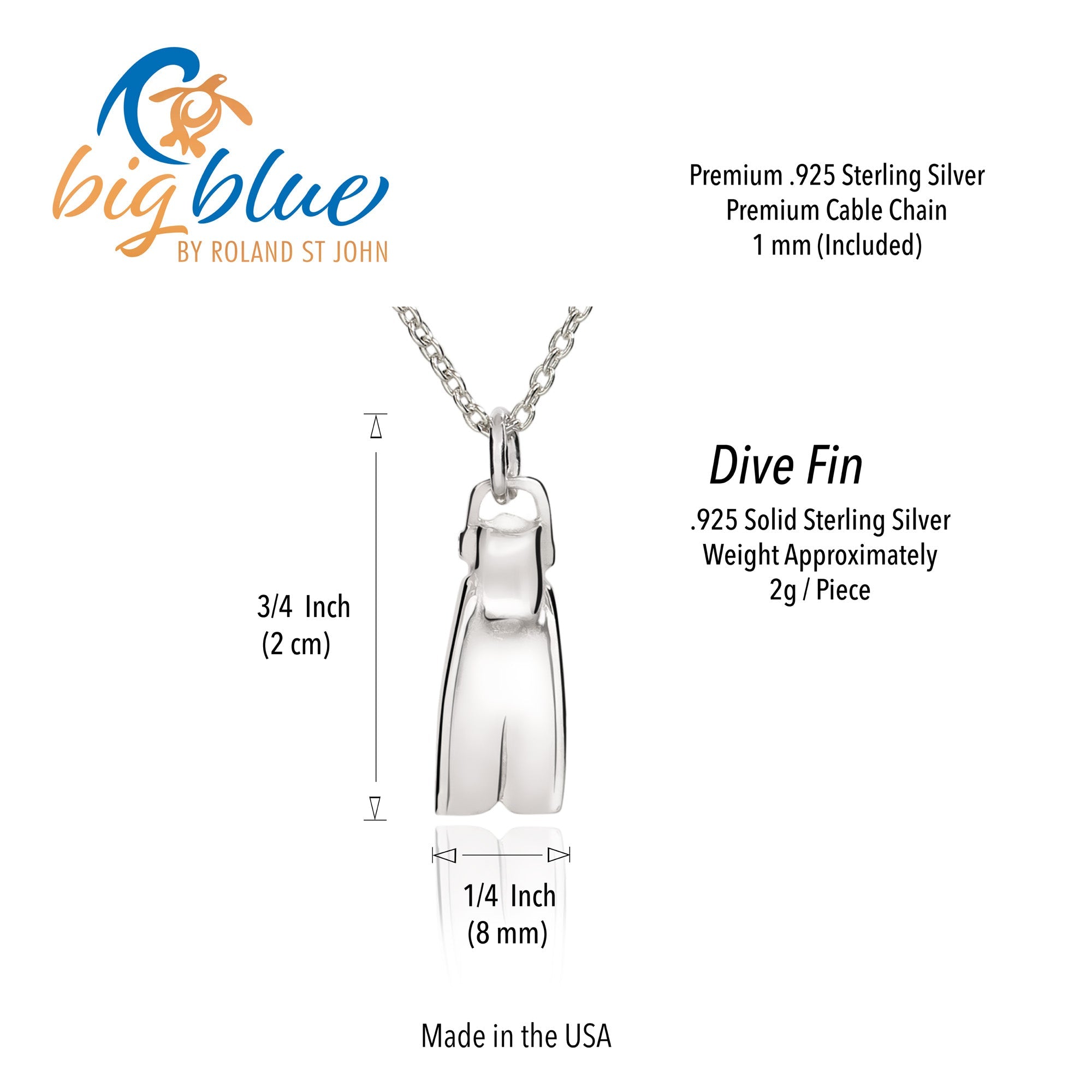Scuba Diver Fin Necklace for Women Sterling Silver