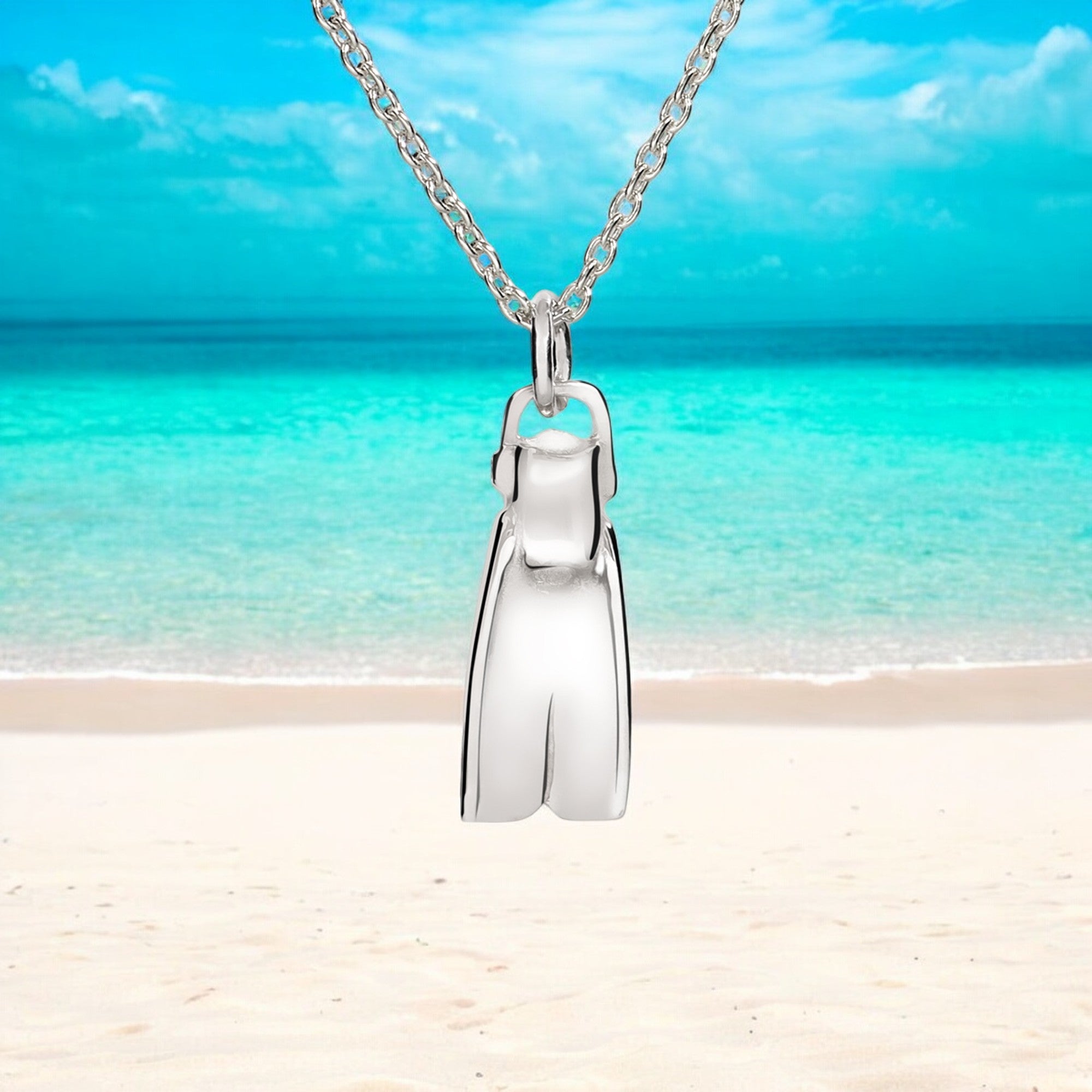 Scuba Diver Fin Necklace for Women Sterling Silver